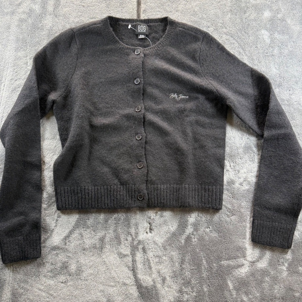 Urban Outfitters BDG Black Fuzzy Button Front Cardigan Sweater Medium - Picture 2 of 8